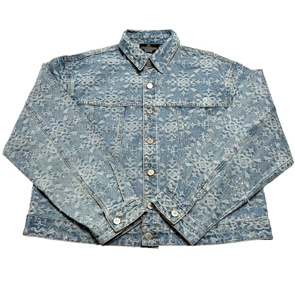 High Fashion HF Rhinestone Denim Long Sleeve Top in Light Blue